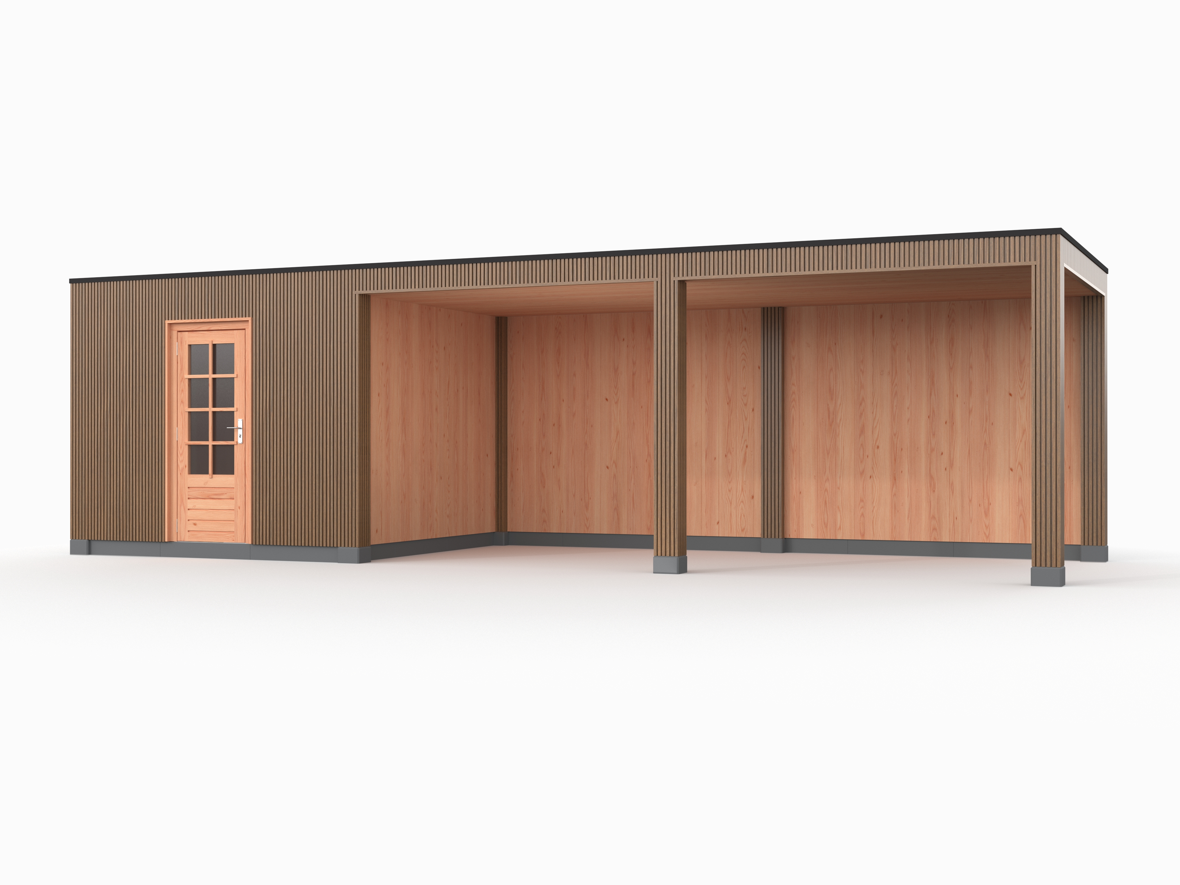 Douglas overkapping, 900 x 300, met schuur en achterwand, Westwood Rhombus Teak - Afbeelding 1